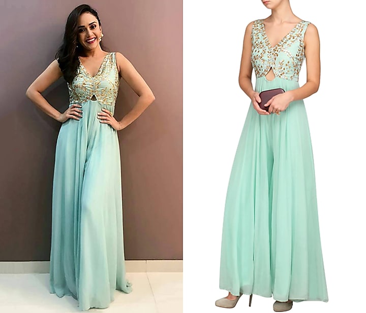 Ice blue embroidered jumpsuit available only at Pernia's Pop Up Shop.