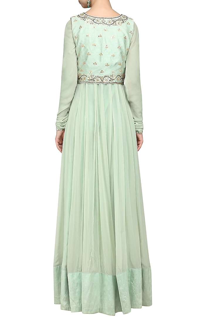 Ice blue embroidered anarkali with jacket available only at Pernia's Pop Up Shop.