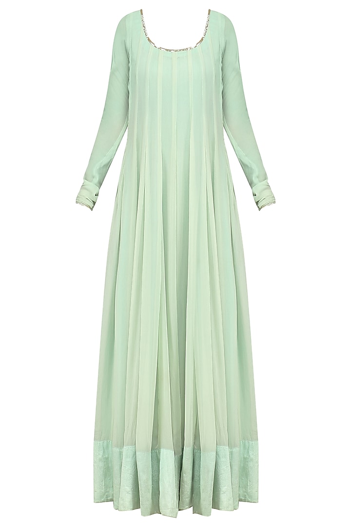 Ice blue embroidered anarkali with jacket available only at Pernia's Pop Up Shop.