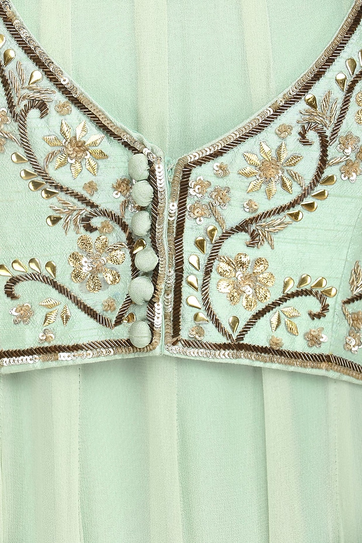 Ice blue embroidered anarkali with jacket available only at Pernia's Pop Up Shop.