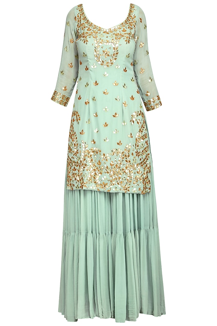Ice blue gota embroidered sharara set available only at Pernia's Pop Up Shop.