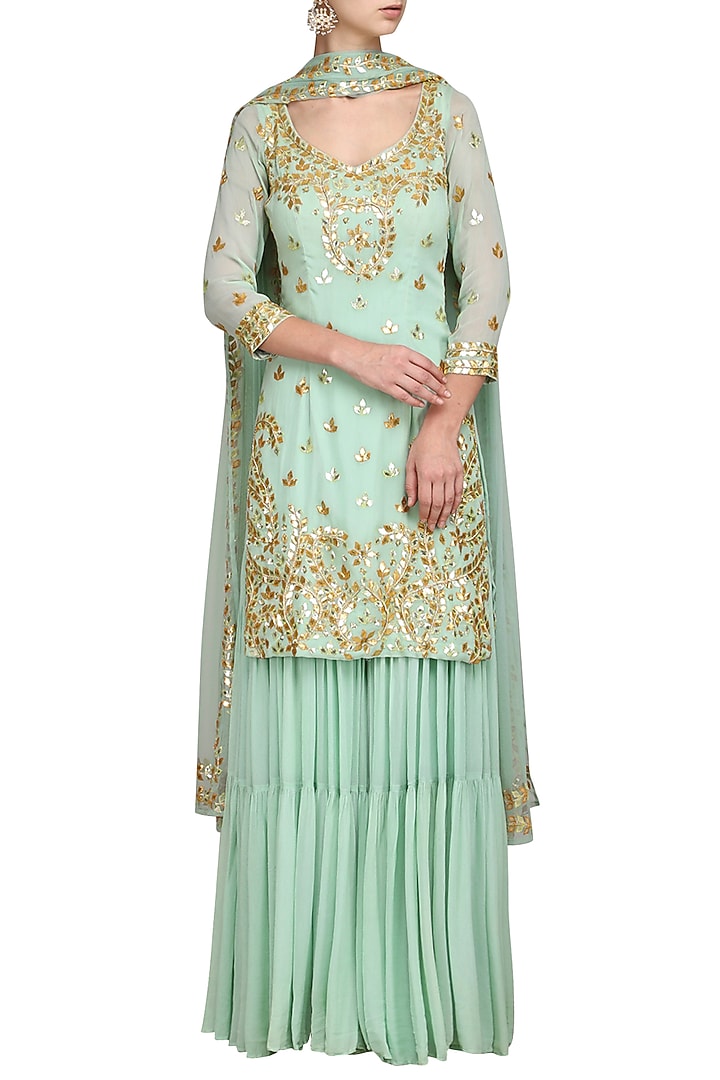 Ice blue gota embroidered sharara set available only at Pernia's Pop Up Shop.