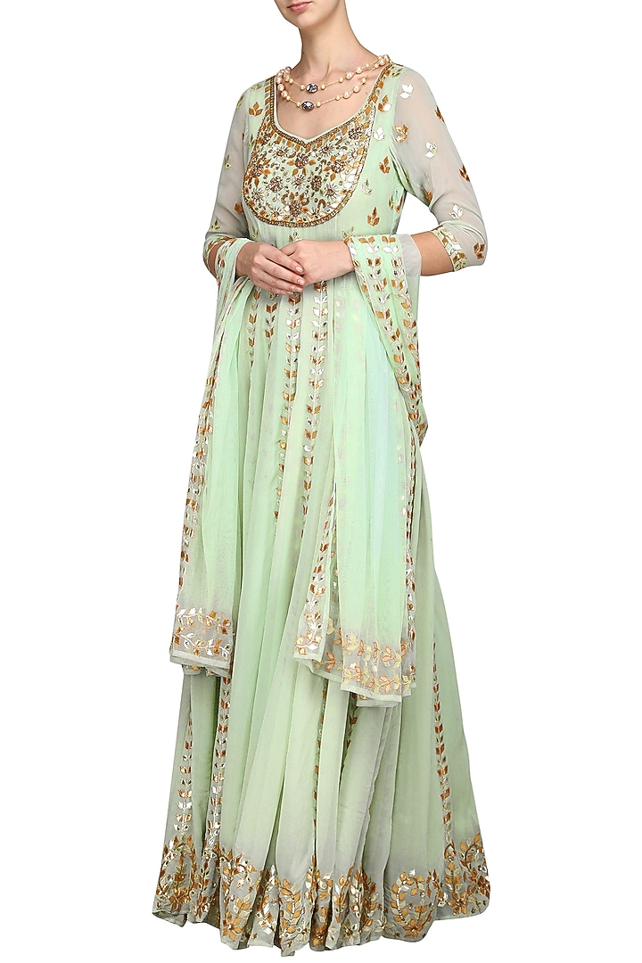 Ice blue embroidered anarkali available only at Pernia's Pop Up Shop.