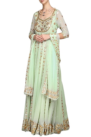 Ice Blue Georgette Hand Embroidered Anarkali Set by Esha Koul