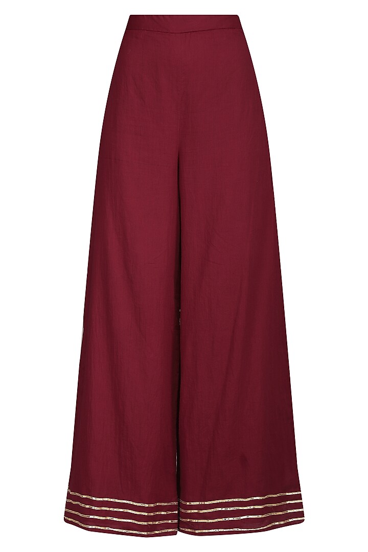 Maroon embroidered anarkali with palazzo pants available only at Pernia's Pop Up Shop.