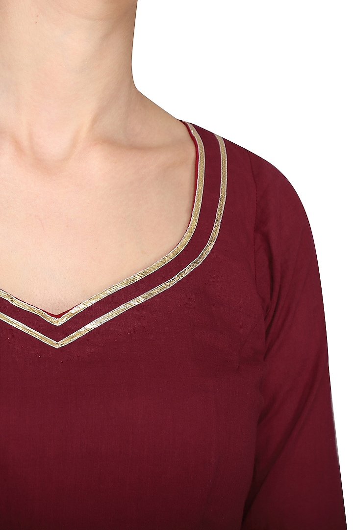 Maroon embroidered anarkali with palazzo pants available only at Pernia's Pop Up Shop.