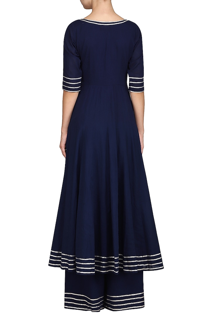 Blue embroidered anarkali with palazzo pants available only at Pernia's Pop Up Shop.
