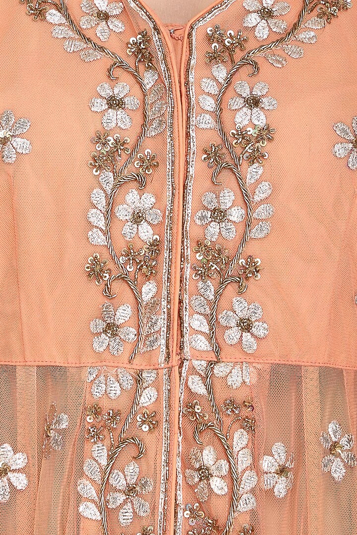 Coral dabka embroidered jacket with lehenga skirt available only at Pernia's Pop Up Shop.
