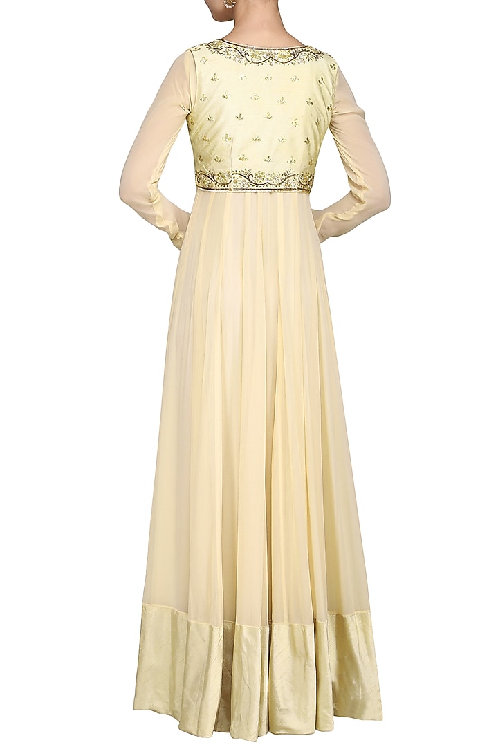 Ivory hand embroidered anarkali with jacket available only at Pernia's Pop Up Shop.