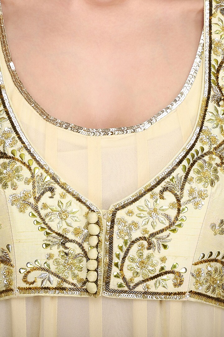 Ivory hand embroidered anarkali with jacket available only at Pernia's Pop Up Shop.