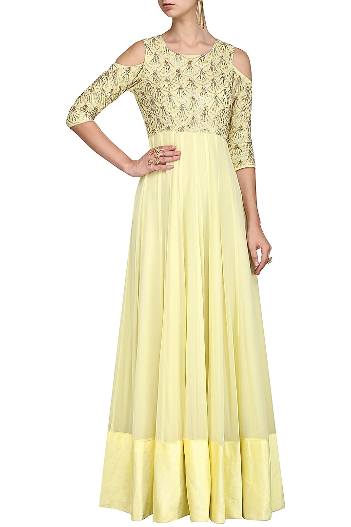 Lime green anarkali gown available only at Pernia's Pop Up Shop.