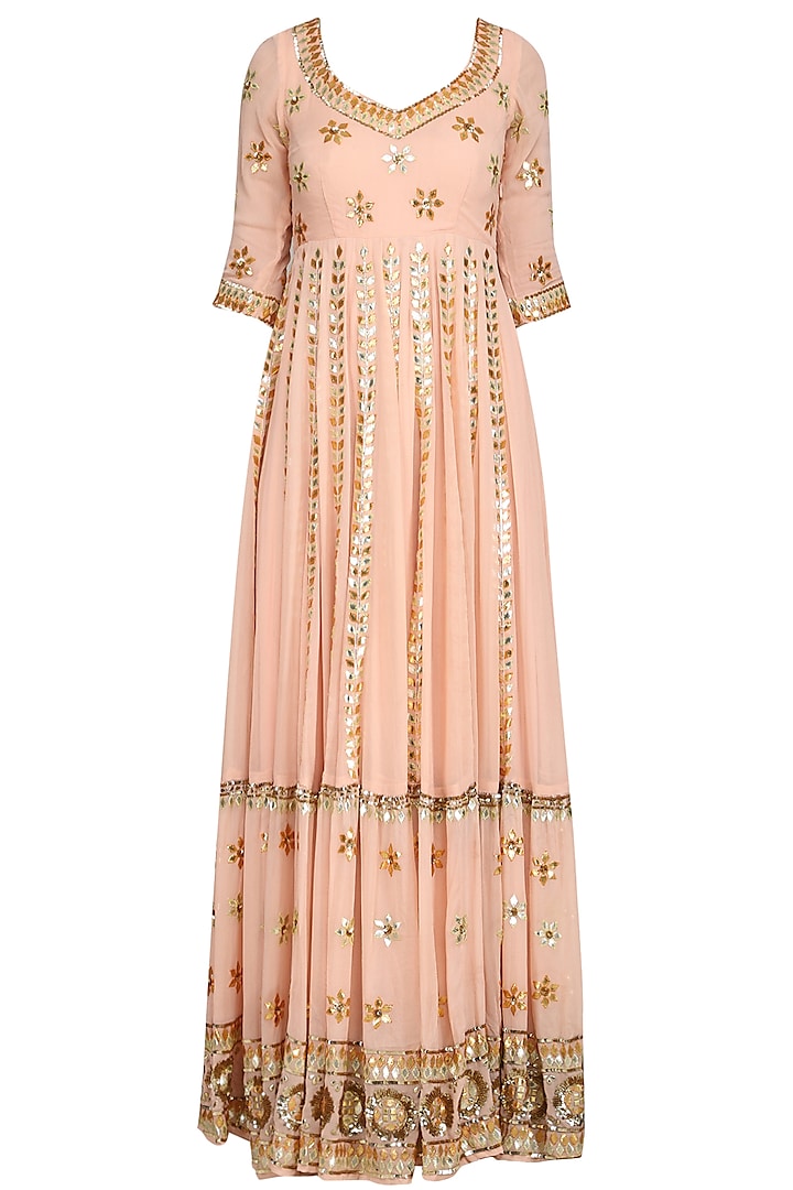 Baby Pink Embroidered Anarkali Gown by Esha Koul