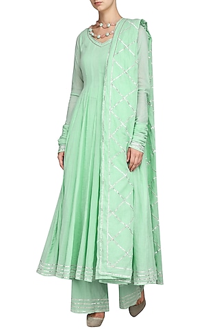 Mint Green Gota Embroidered Anarkali Set by Esha Koul