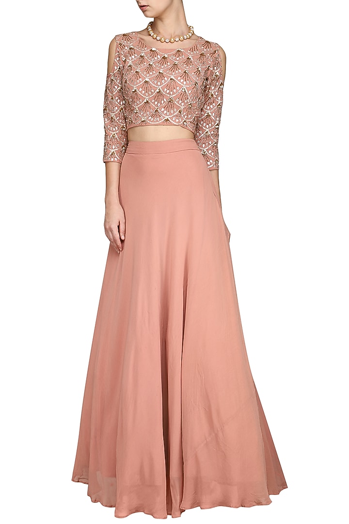 Old rose cold shoulder blouse with skirt available only at Pernia's Pop Up Shop.