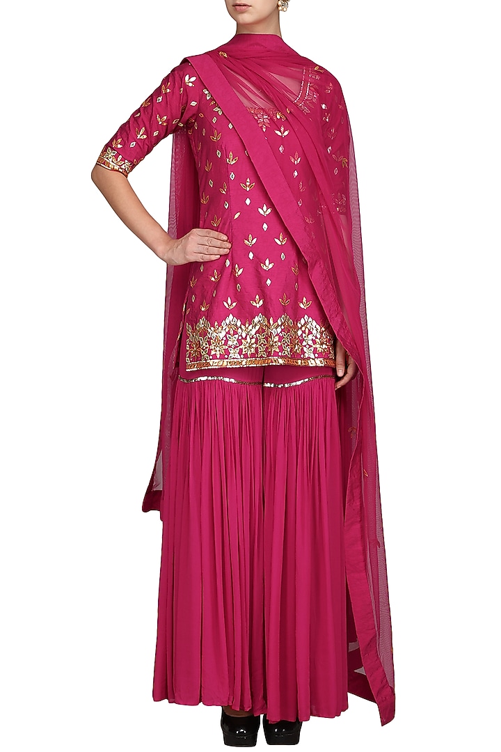 Pink embroidered sharara set available only at Pernia's Pop Up Shop.