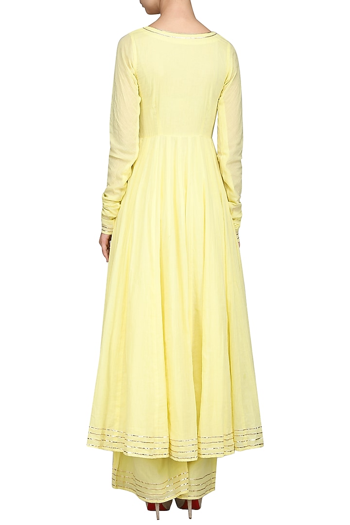 Light yellow gota embroidered anarkali set available only at Pernia's Pop Up Shop.