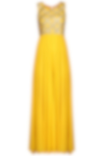 Yellow Gota Embroidered Jumpsuit by Esha Koul