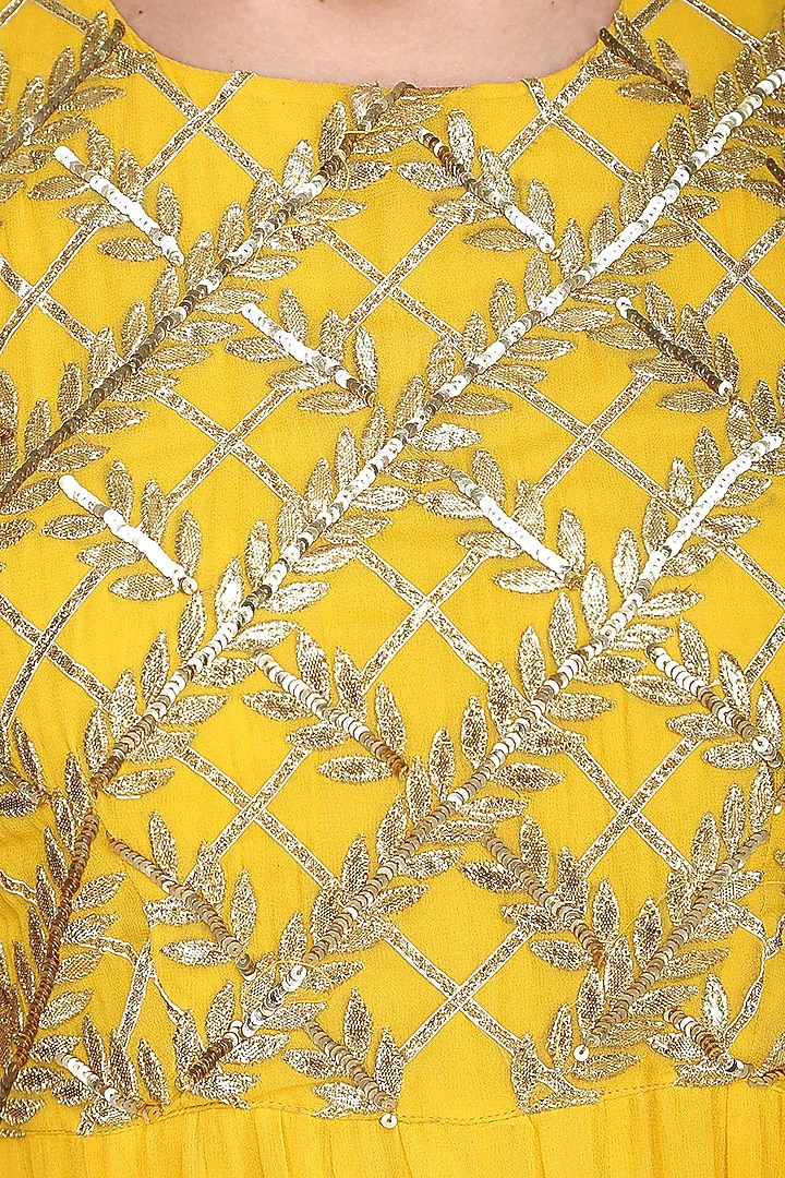 Yellow gota embroidered jumpsuit available only at Pernia's Pop Up Shop.