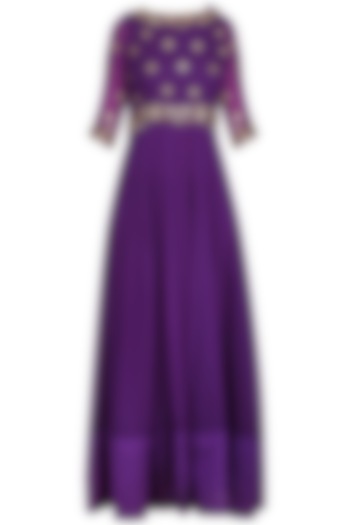Purple Embroidered Anarkali Gown by Esha Koul