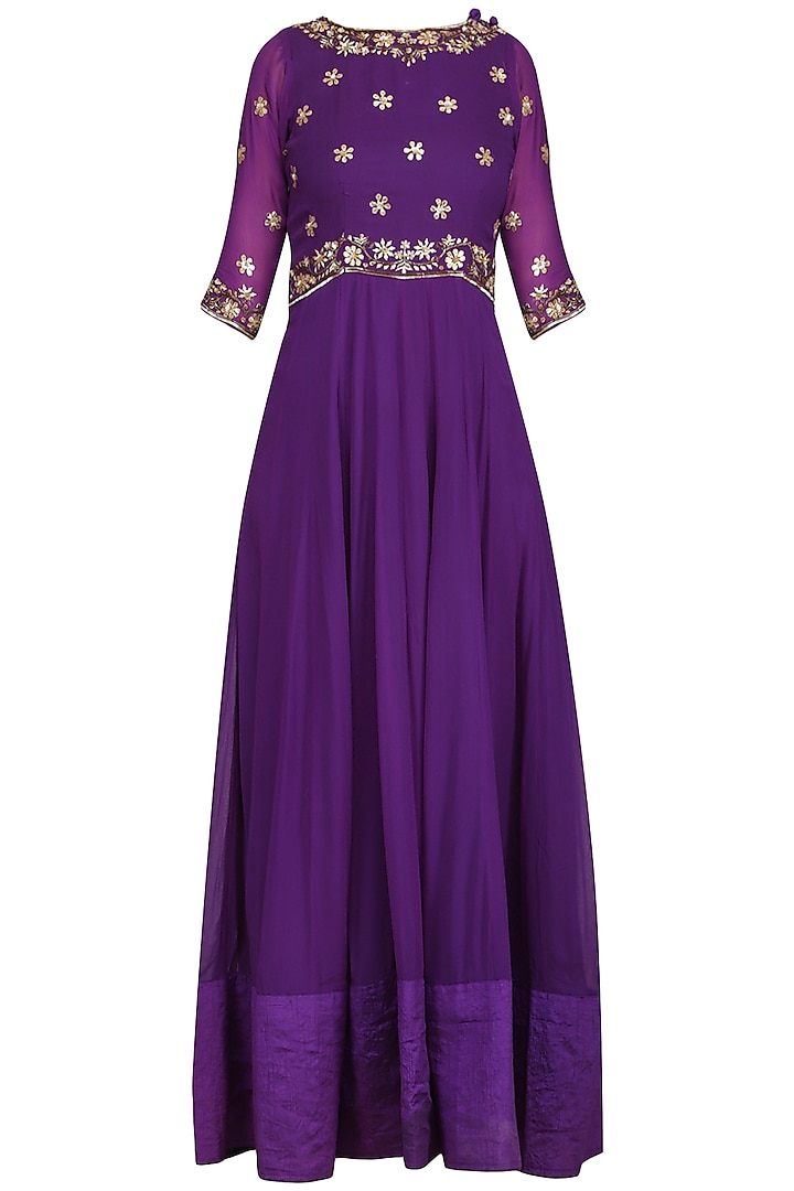 Purple Embroidered Anarkali Gown by Esha Koul