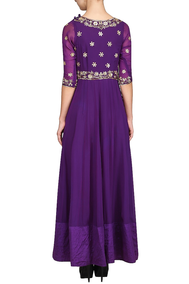 Purple embroidered anarkali gown available only at Pernia's Pop Up Shop.