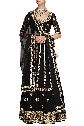 Black Sequin And Gota Embroidered Lehenga Set by Esha Koul
