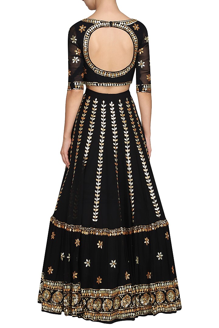 Black sequin and gota embroidered lehenga set available only at Pernia's Pop Up Shop.