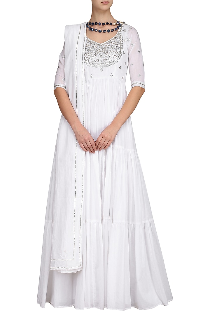 White embroidered anarkali gown available only at Pernia's Pop Up Shop.