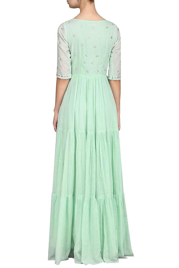 Mint green embroidered anarkali gown available only at Pernia's Pop Up Shop.
