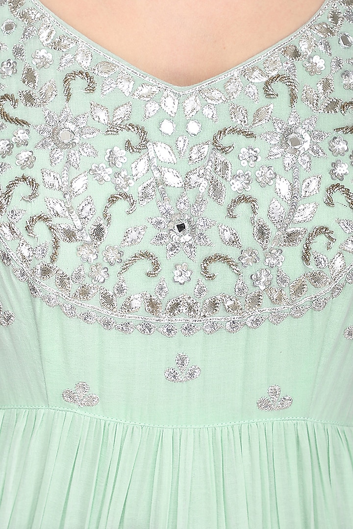 Mint green embroidered anarkali gown available only at Pernia's Pop Up Shop.