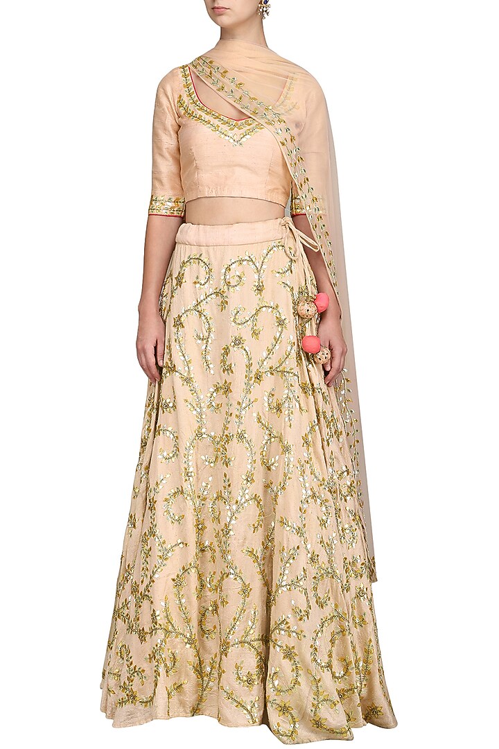 Blush pink gota embroidered lehenga set available only at Pernia's Pop Up Shop.