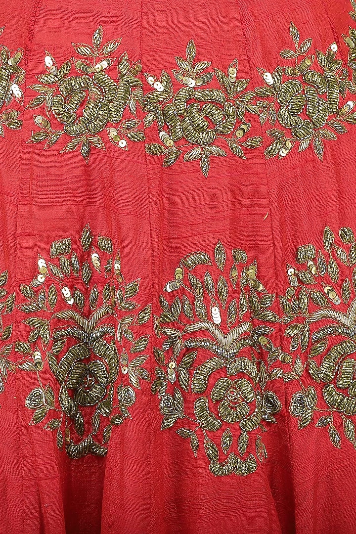 Red embroidered lehenga set available only at Pernia's Pop Up Shop.