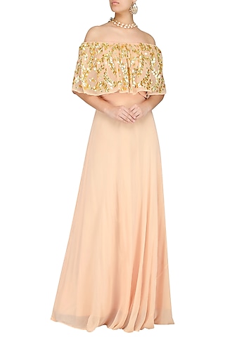 Baby Pink Off Shoulder Blouse With Lehenga Skirt by Esha Koul