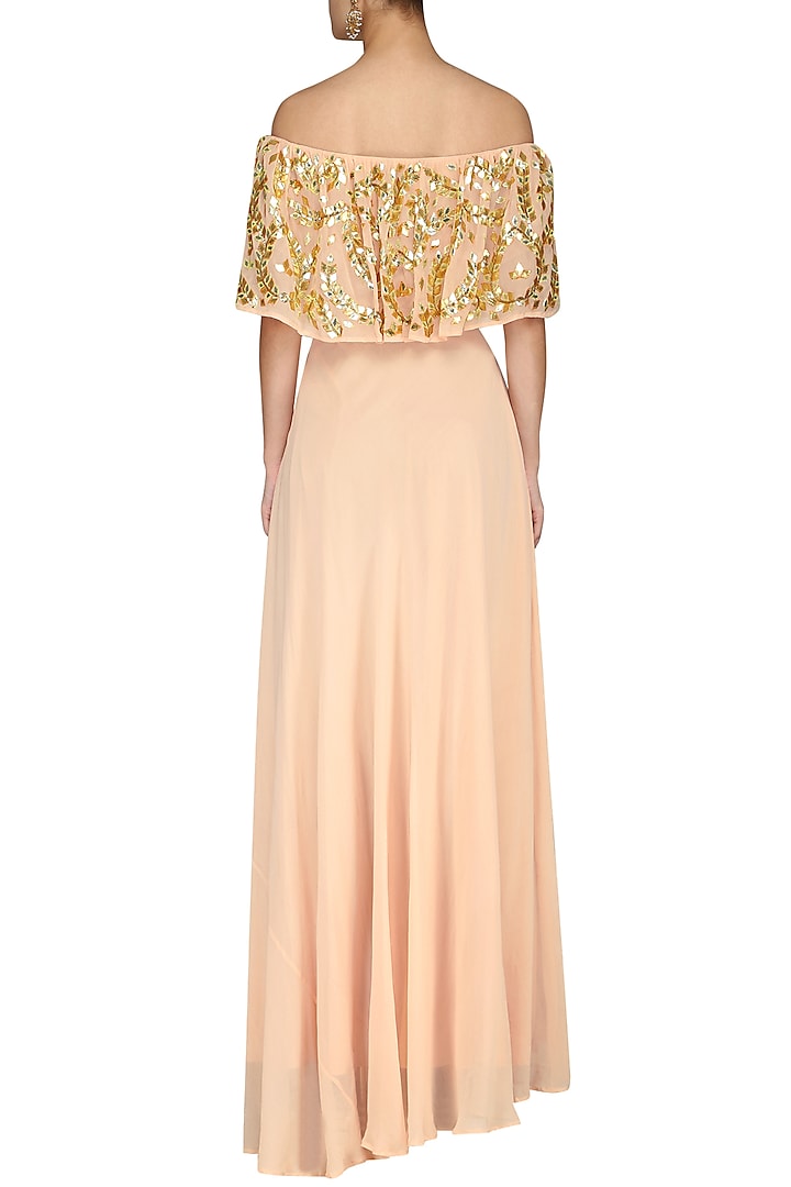 Baby pink off shoulder blouse with lehenga skirt available only at Pernia's Pop Up Shop.