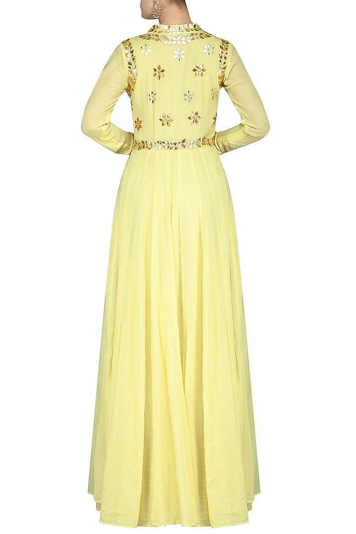 Light yellow embroidred anarkali gown available only at Pernia's Pop Up Shop.