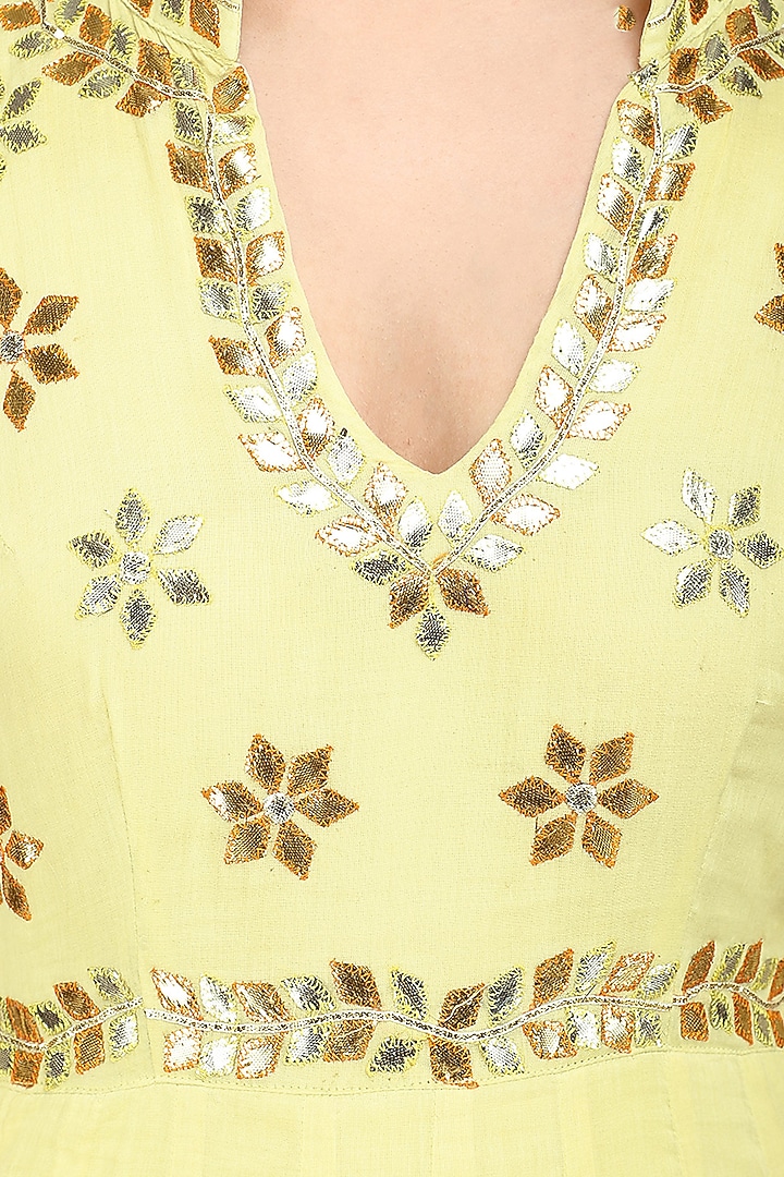 Light yellow embroidred anarkali gown available only at Pernia's Pop Up Shop.