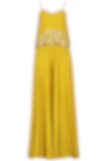 Mustard embroidered top with palazzo pants available only at Pernia's Pop Up Shop.