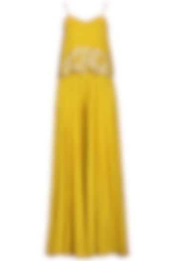 Mustard Embroidered Top With Palazzo Pants by Esha Koul