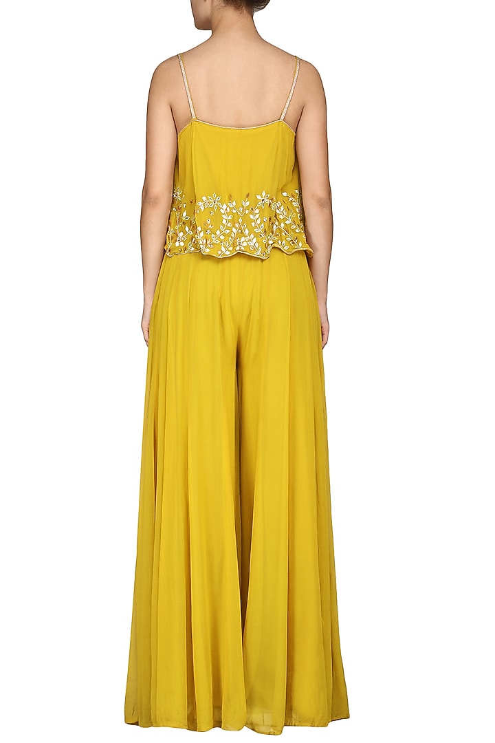 Mustard embroidered top with palazzo pants available only at Pernia's Pop Up Shop.