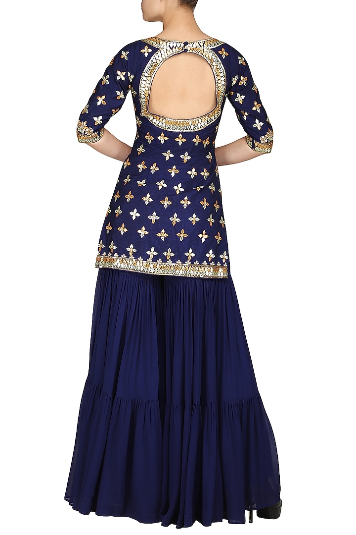 Dark blue embroidered sharara set available only at Pernia's Pop Up Shop.
