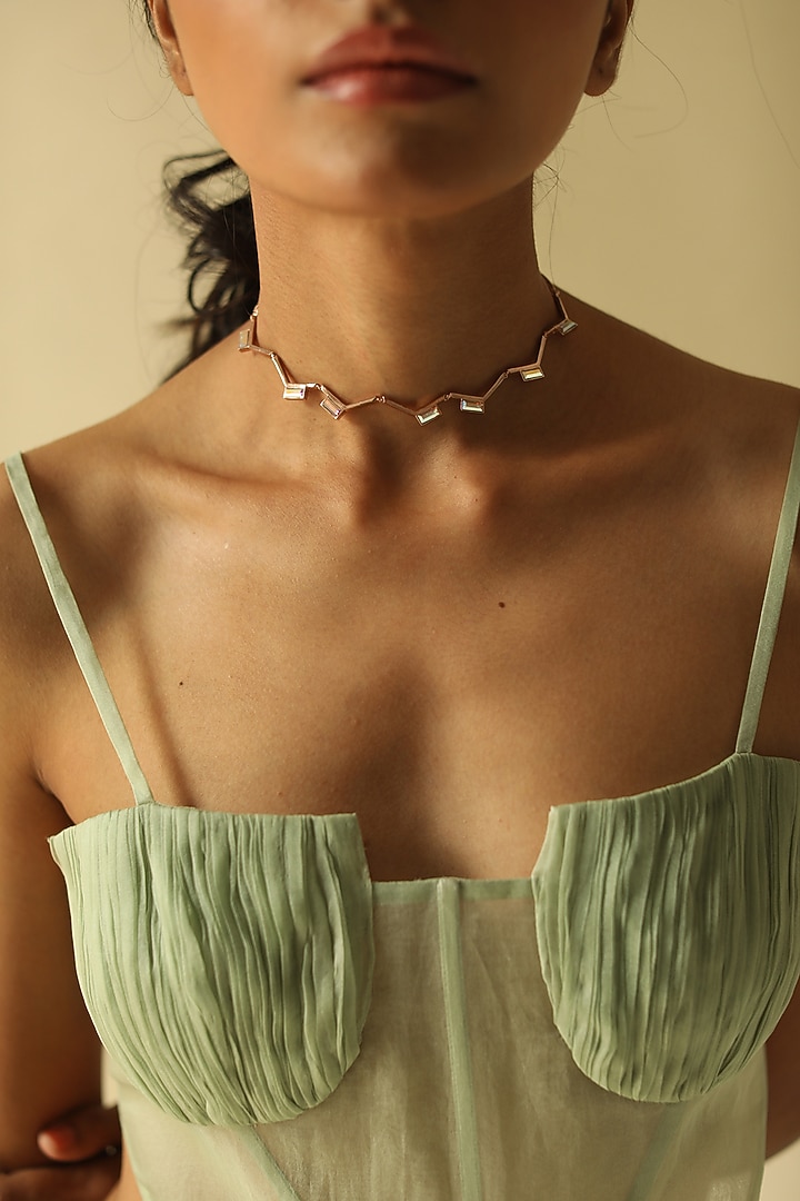 White Rhodium Finish Gold Swarovski Crystal Choker Necklace by ESME at Pernia's Pop Up Shop