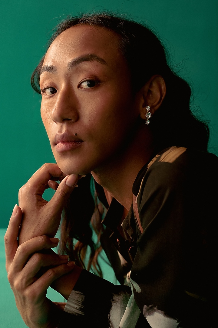 White Rhodium Finish Swarovski Dangler Earrings by ESME at Pernia's Pop Up Shop