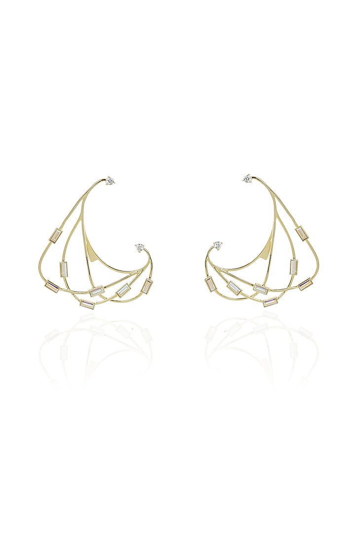 White Rhodium Finish Gold Swarovski Earcuffs (Set Of 2) by ESME at Pernia's Pop Up Shop