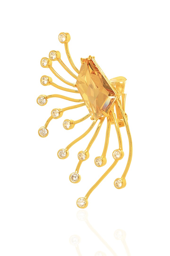 White Rhodium Finish Gold Swarovski Stud Earrings by ESME at Pernia's Pop Up Shop