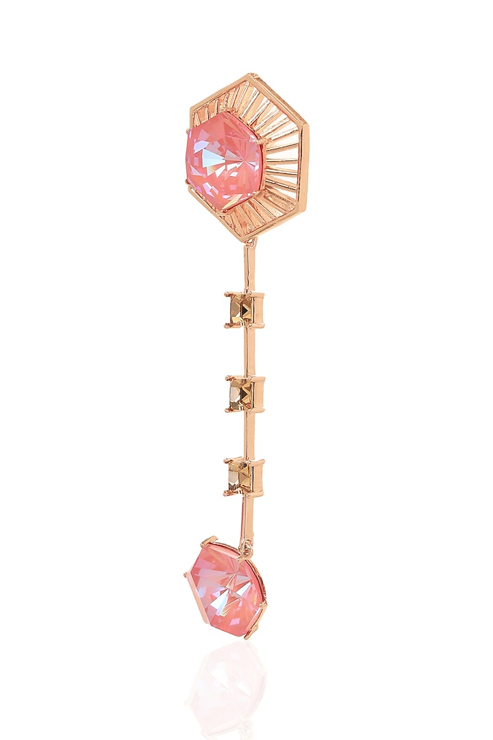 White Rhodium Finish Pink Swarovski Crystal Dangler Earrings by ESME at Pernia's Pop Up Shop