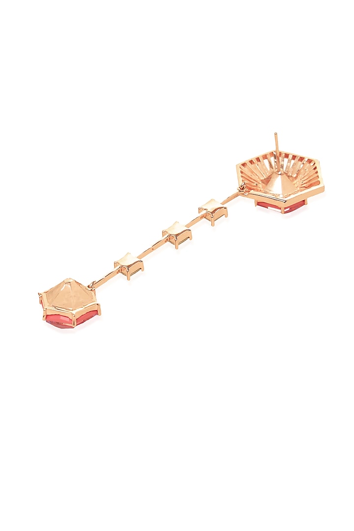 White Rhodium Finish Pink Swarovski Crystal Dangler Earrings by ESME at Pernia's Pop Up Shop
