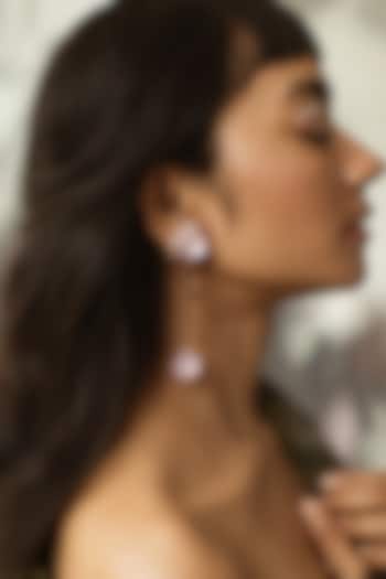 White Rhodium Finish Lavender Swarovski Crystal Dangler Earrings by ESME at Pernia's Pop Up Shop