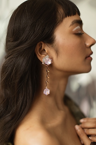 White Rhodium Finish Lavender Swarovski Crystal Dangler Earrings by ESME