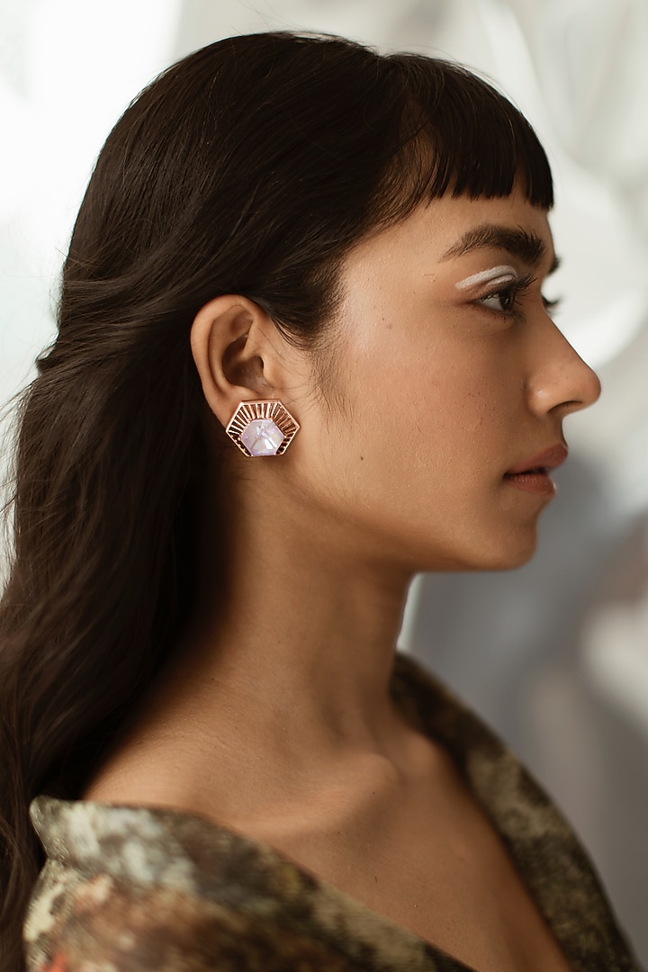 White Rhodium Finish Lavender Swarovski Crystal Dangler Earrings by ESME at Pernia's Pop Up Shop