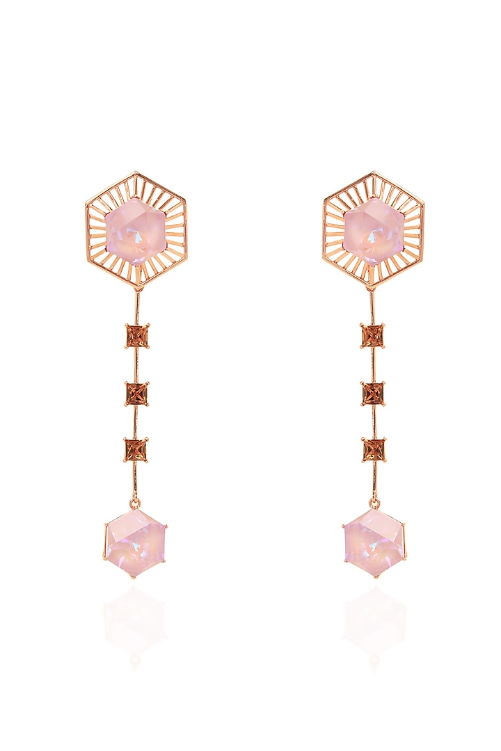 White Rhodium Finish Lavender Swarovski Crystal Dangler Earrings by ESME at Pernia's Pop Up Shop